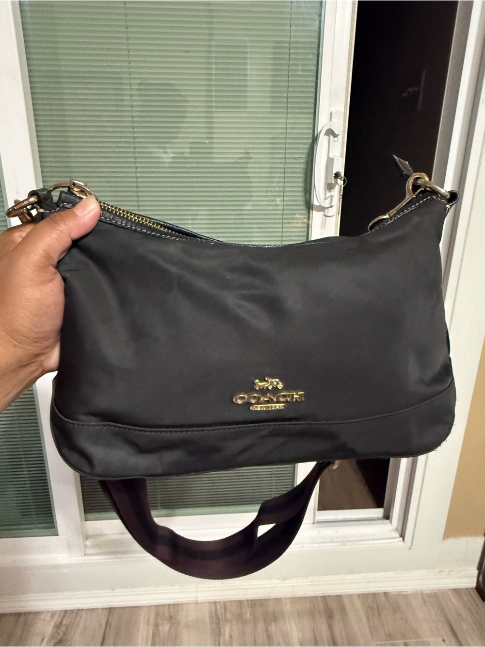 Coach Black Nylon Shoulder Bag with Gold Hardware Accent